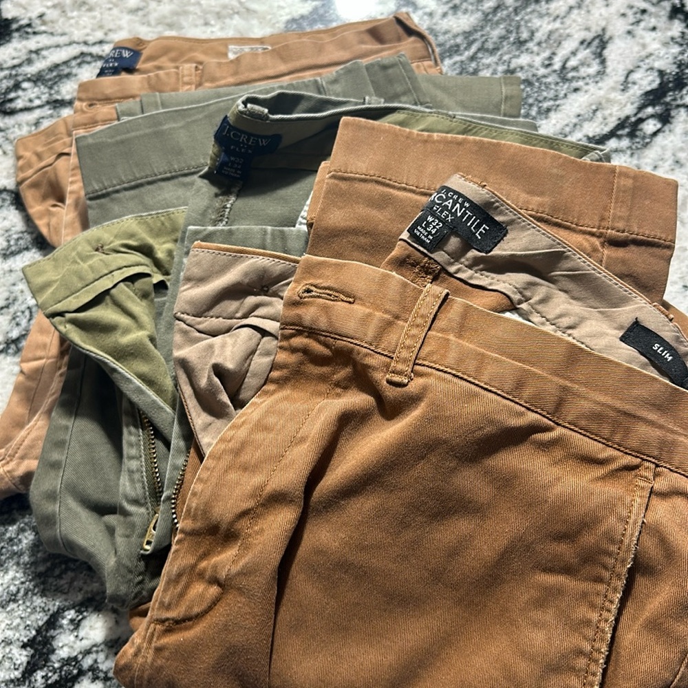 J.Crew Factory Flex Army Green Pant, Darker Khaki and khaki pants.